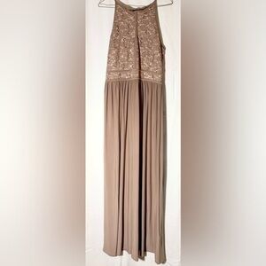 Nightway Woman’s Evening Dress with a sequined bodice Size 14 Tan